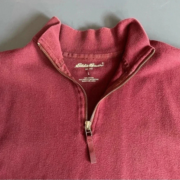 Eddie Bauer Men's Sweater Large Maroon Wine Quarter Zip Closure Long Sleeve - Picture 6 of 12
